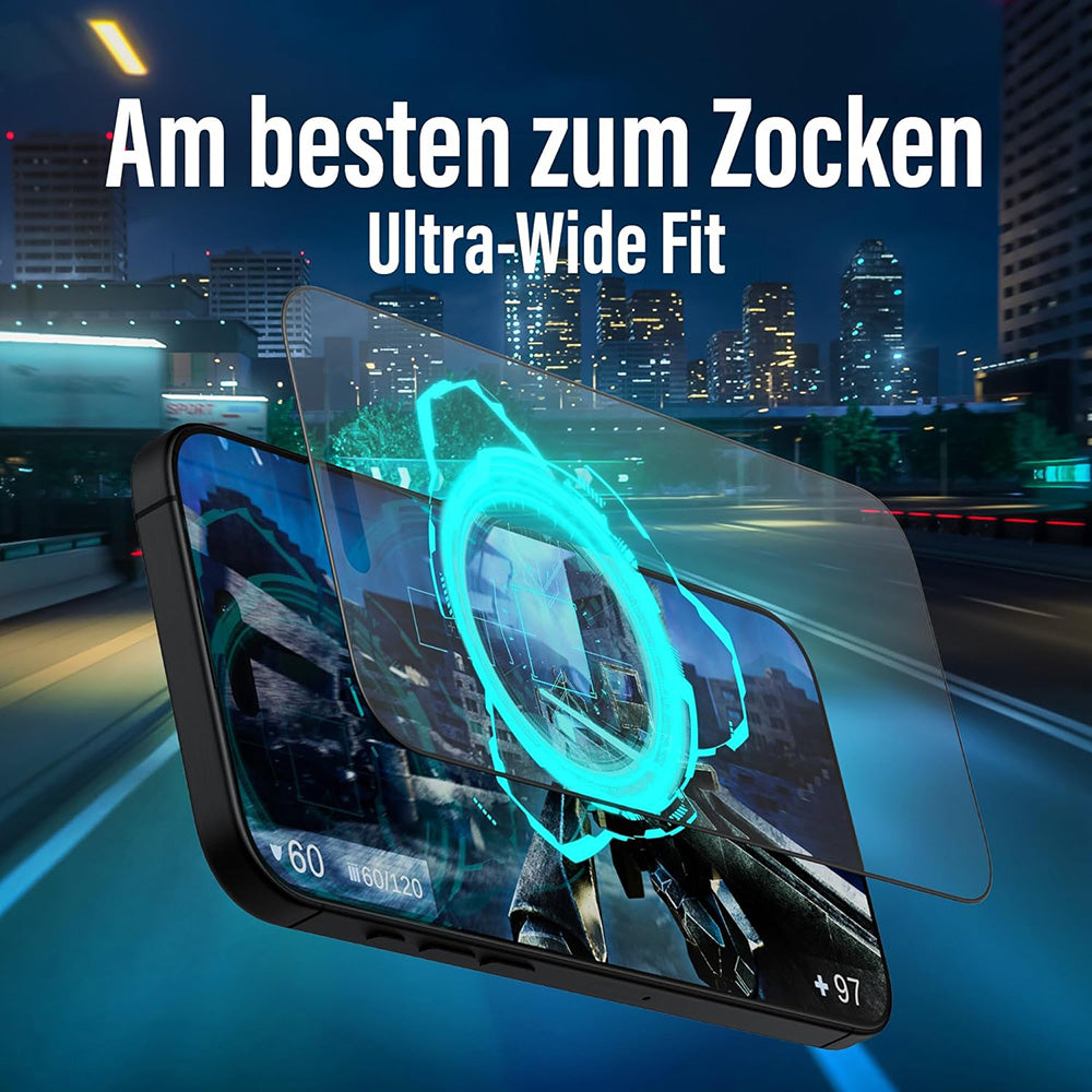 Ochranná fólia na displej Matte PanzerGlass Ultra-Wide Fit Gaming pre Apple iPhone 16 Pro, Tvrdené sklo, Full Glue, Čierna