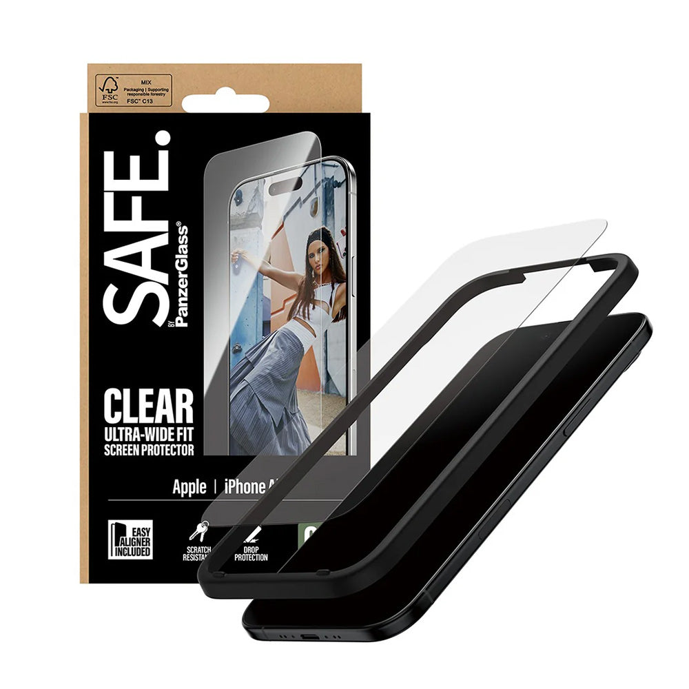Ochranná fólia na displej PanzerGlass Safe. Ultra-Wide Fit EasyAligner pre Apple iPhone 17 Air, Tvrdené sklo, Full Glue