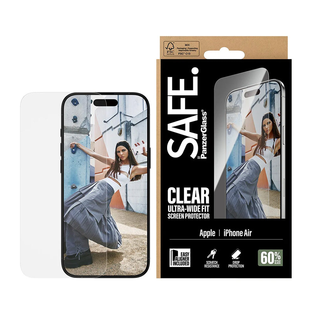 Ochranná fólia na displej PanzerGlass Safe. Ultra-Wide Fit EasyAligner pre Apple iPhone 17 Air, Tvrdené sklo, Full Glue
