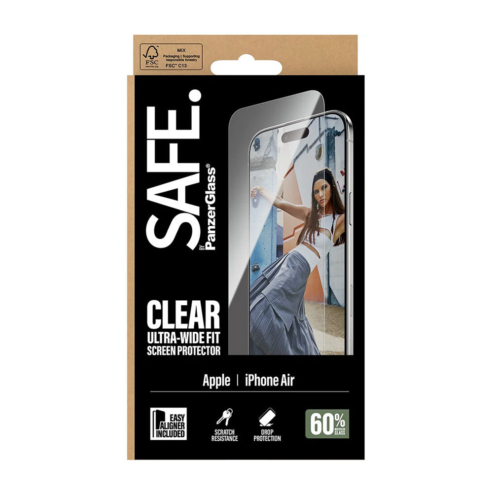 Ochranná fólia na displej PanzerGlass Safe. Ultra-Wide Fit EasyAligner pre Apple iPhone 17 Air, Tvrdené sklo, Full Glue