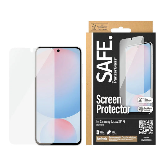 Ochranná fólia na displej PanzerGlass Safe. Ultra-Wide Fit EasyAligner pre Samsung Galaxy S24 FE S721, Kalené sklo, Full Glue