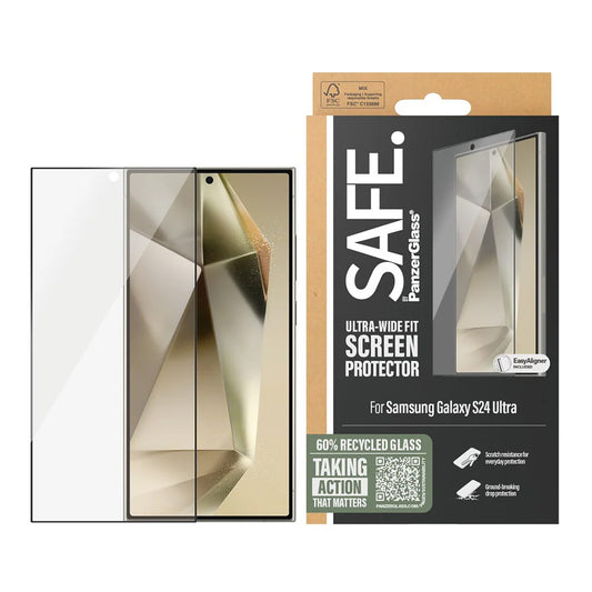 Ochranná fólia na displej PanzerGlass Safe. Ultra-Wide Fit EasyAligner pre Samsung Galaxy S24 Ultra S928, Kalené sklo, Full Glue, Čierna