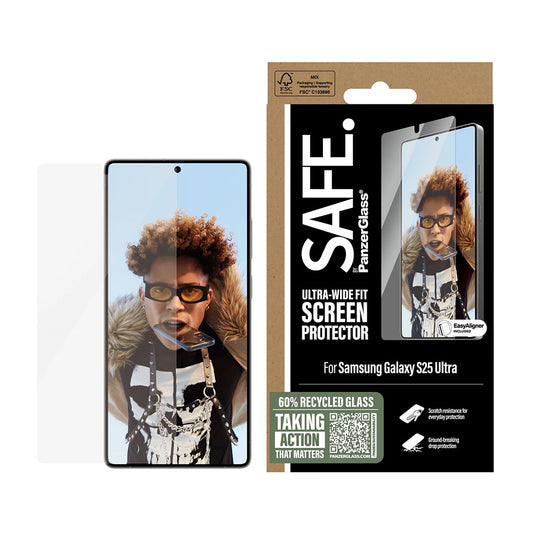 Ochranná fólia na displej PanzerGlass Safe. Ultra-Wide Fit EasyAligner pre Samsung Galaxy S25 Ultra S938, Kalené sklo, Full Glue.