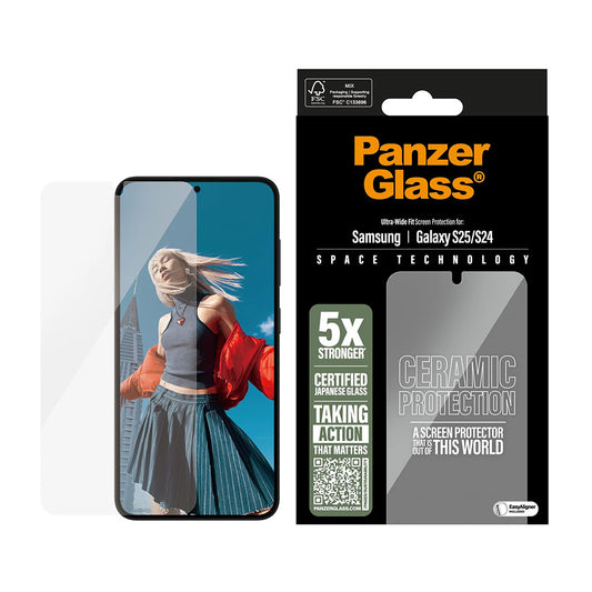 Ochranná fólia na displej PanzerGlass Ultra-Wide Ceramic EasyAligner pre Samsung Galaxy S25 S931 / S24 S921, Kalené sklo, Full Glue