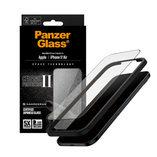 Ochranná fólia na displej PanzerGlass Ultra-Wide Ceramic II EasyAligner pre Apple iPhone 17 Air, Kalené sklo, Full Glue, Čierna