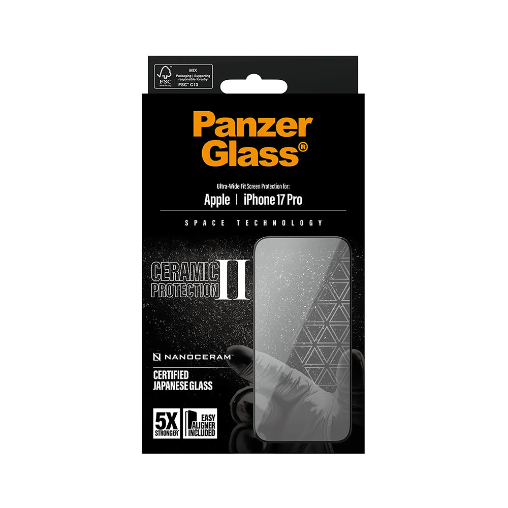 Ochranná fólia na displej PanzerGlass Ultra-Wide Ceramic II EasyAligner pre Apple iPhone 17 Pro, Kalené sklo, Full Glue, Čierna
