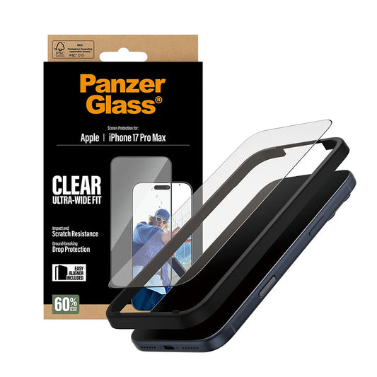 Ochranná fólia na displej PanzerGlass Ultra-Wide Fit EasyAligner pre Apple iPhone 17 Pro Max, Kalené sklo, Full Glue, Čierna
