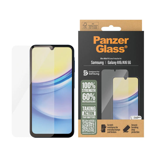 Ochranná fólia na displej PanzerGlass Ultra-Wide Fit EasyAligner pre Samsung Galaxy A16 5G A166 / A16 4G A165, Kalené sklo, Full Glue