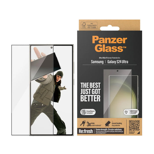 Ochranná fólia na displej PanzerGlass Ultra-Wide Fit EasyAligner pre Samsung Galaxy S24 Ultra S928, Tvrdené sklo, Full Glue, Čierna