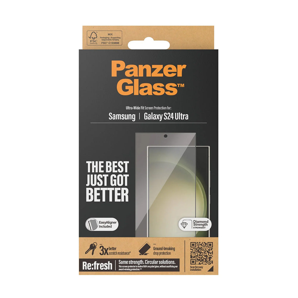 Ochranná fólia na displej PanzerGlass Ultra-Wide Fit EasyAligner pre Samsung Galaxy S24 Ultra S928, Tvrdené sklo, Full Glue, Čierna