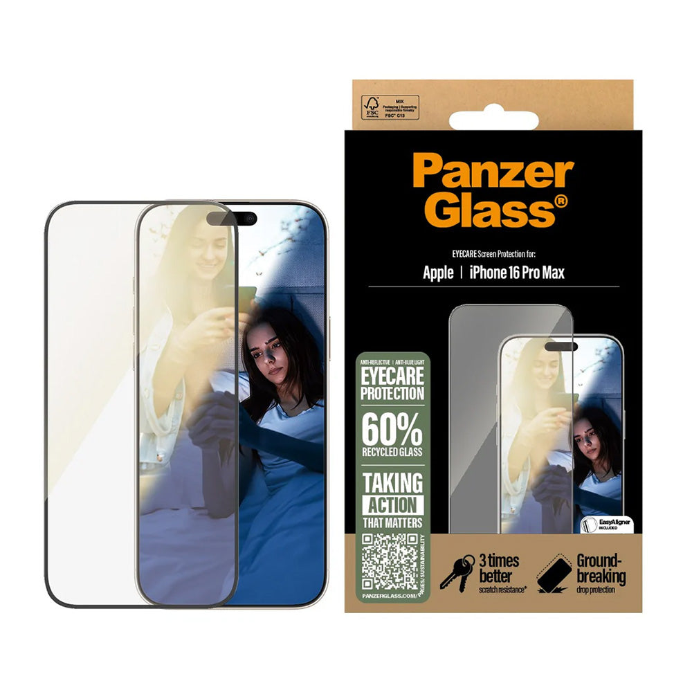 Ochranná fólia na displej PanzerGlass Ultra-Wide Fit EyeCare pre Apple iPhone 16 Pro Max, Tvrdené sklo, Full Glue, Čierna