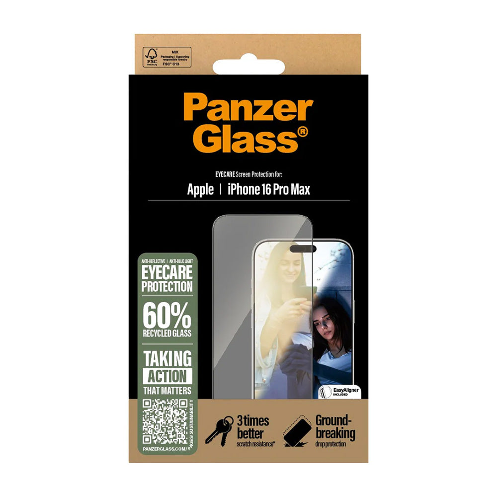 Ochranná fólia na displej PanzerGlass Ultra-Wide Fit EyeCare pre Apple iPhone 16 Pro Max, Tvrdené sklo, Full Glue, Čierna