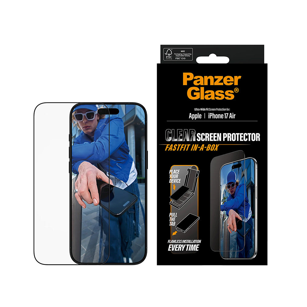 Ochranná fólia na displej PanzerGlass Ultra-Wide Fit Fastfit pre Apple iPhone 17 Air, Kalené sklo, Full Glue, Čierna