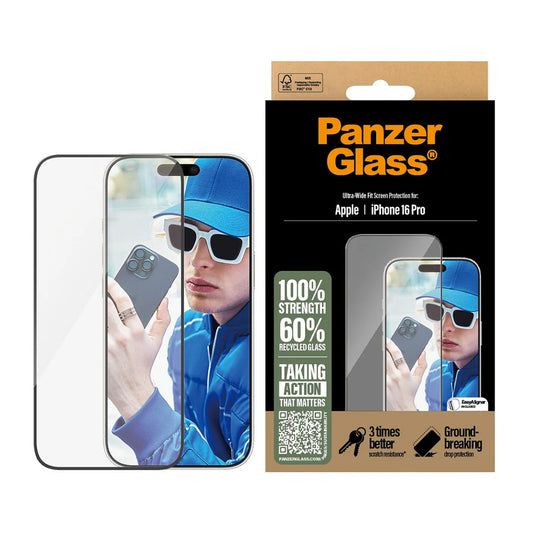 Ochranná fólia na displej PanzerGlass Ultra-Wide Fit pre Apple iPhone 16 Pro, Kalené sklo, Full Glue, Čierna
