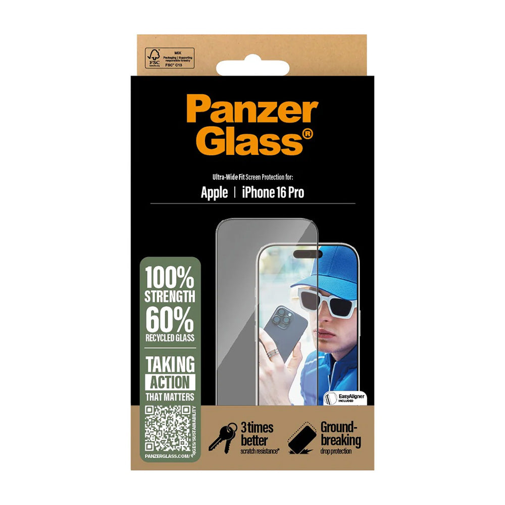 Ochranná fólia na displej PanzerGlass Ultra-Wide Fit pre Apple iPhone 16 Pro, Kalené sklo, Full Glue, Čierna