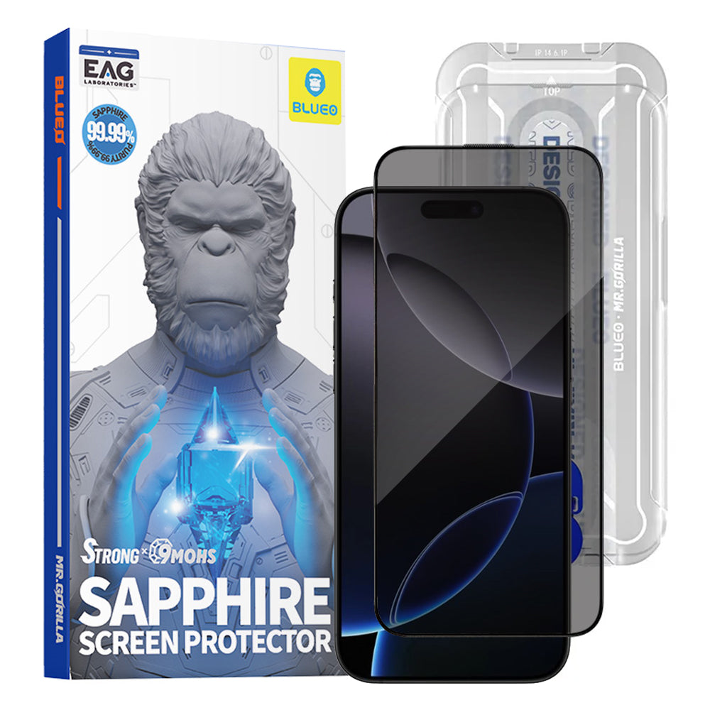 Ochranná fólia na displej Privacy Blueo Sapphire Applicator Pro pre Apple iPhone 17 Pro Max / 16 Pro Max, Tvrdené sklo, Full Glue