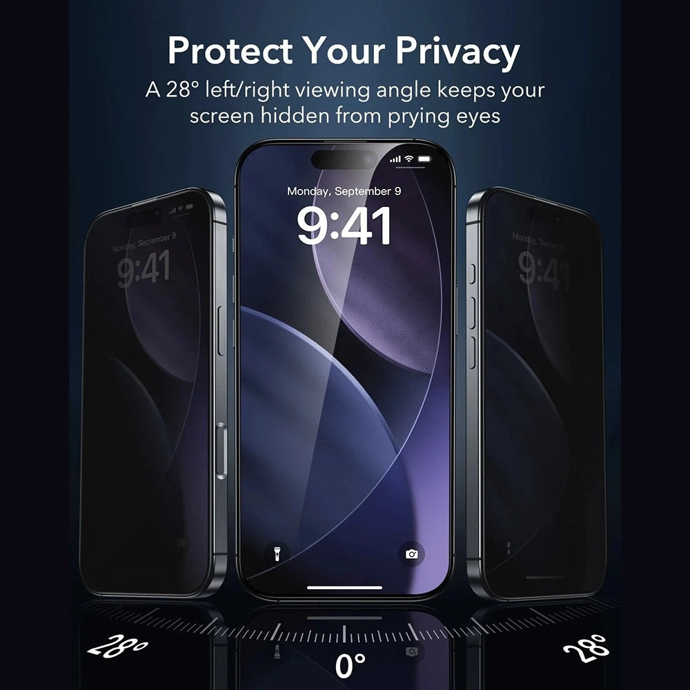 Ochranná fólia Ecran Privacy ESR Armorite UltraFit pre Apple iPhone 17 Pro, Kalené sklo, Full Glue, Sada 3 kusy