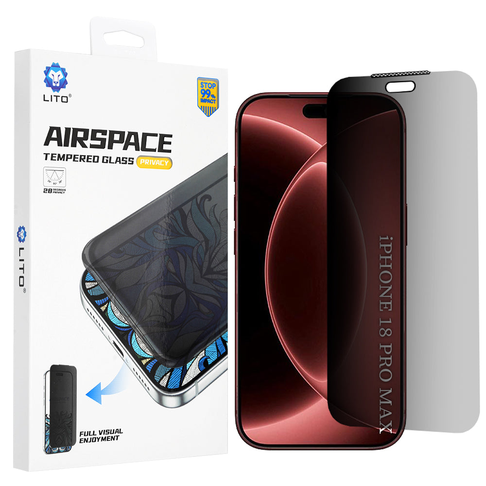 Ochranná fólia na displej Privacy Lito Airspace Border pre Apple iPhone 18 Pro Max, tvrdené sklo, plné lepidlo