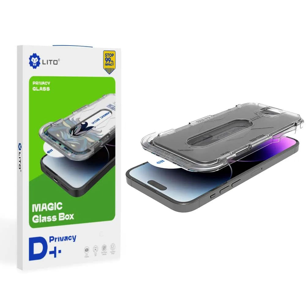 Ochranná fólia na displej Privacy Lito Magic Glass Box D+ Tools pre Apple iPhone 16 Pro, tvrdené sklo, plné lepidlo