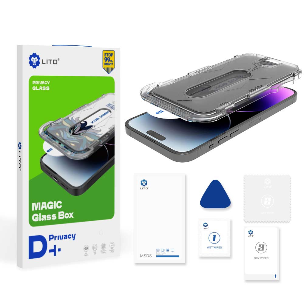 Ochranná fólia na displej Privacy Lito Magic Glass Box D+ Tools pre Apple iPhone 16 Pro, tvrdené sklo, plné lepidlo