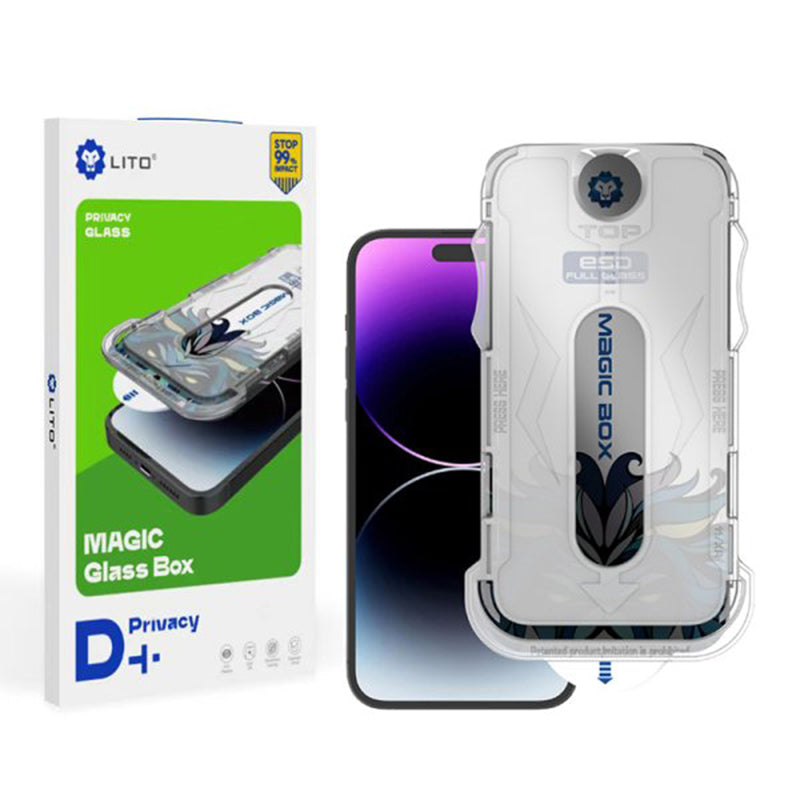 Ochranná fólia na displej Privacy Lito Magic Glass Box D+ Tools pre Apple iPhone 16, tvrdené sklo, plné lepidlo