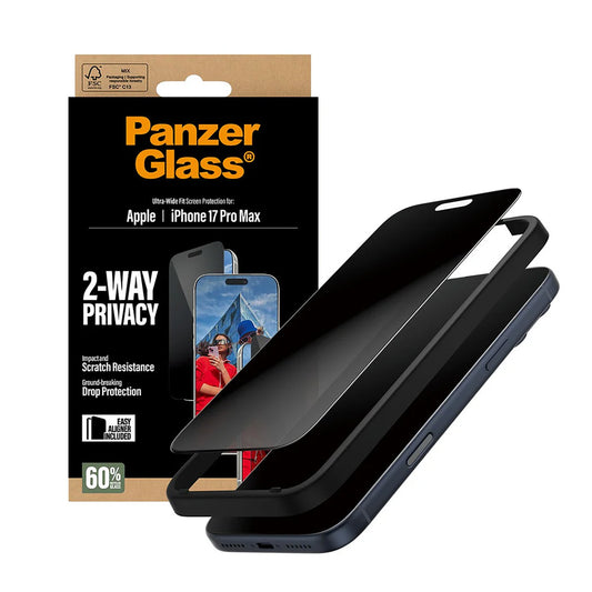 Ochranná fólia na displej Privacy PanzerGlass Ultra-Wide Fit 2-Way EasyAligner pre Apple iPhone 17 Pro Max, Kalené sklo, Full Glue