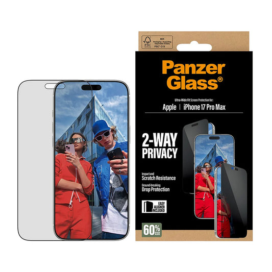 Ochranná fólia na displej Privacy PanzerGlass Ultra-Wide Fit 2-Way EasyAligner pre Apple iPhone 17 Pro Max, Kalené sklo, Full Glue