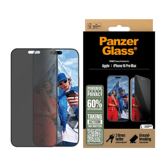 Ochranná fólia na displej Privacy PanzerGlass Ultra-Wide Fit EasyAligner pre Apple iPhone 16 Pro Max, Kalené sklo, Full Glue