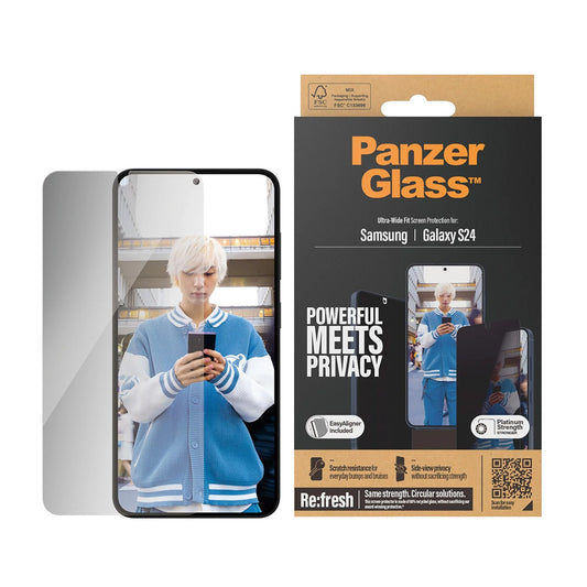 Ochranná fólia na displej Privacy PanzerGlass Ultra-Wide Fit EasyAligner pre Samsung Galaxy S24 S921, Kalené sklo, Full Glue