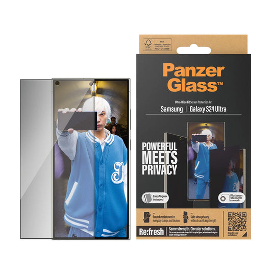 Ochranná fólia na displej Privacy PanzerGlass Ultra-Wide Fit EasyAligner pre Samsung Galaxy S24 Ultra S928, Kalené sklo, Full Glue