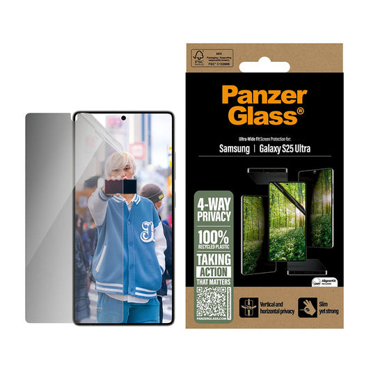 Ochranná fólia na displej Privacy PanzerGlass Ultra-Wide Fit Eco Matrix 4-Way pre Samsung Galaxy S25 Ultra S938, Kalené sklo, Full Glue