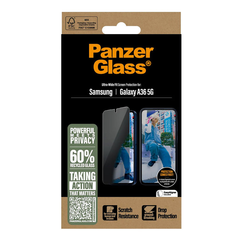 Ochranná fólia na displej Privacy PanzerGlass Ultra-Wide Fit pre Samsung Galaxy A36 A366, Kalené sklo, Full Glue