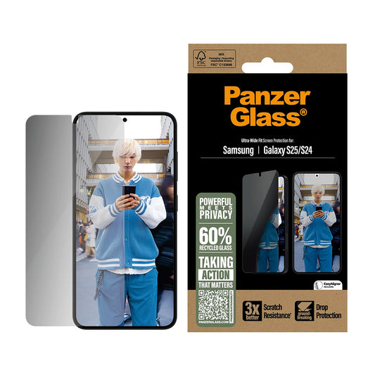 Ochranná fólia na displej Privacy PanzerGlass Ultra-Wide Fit pre Samsung Galaxy S25 S931 / S24 S921, Kalené sklo, Full Glue