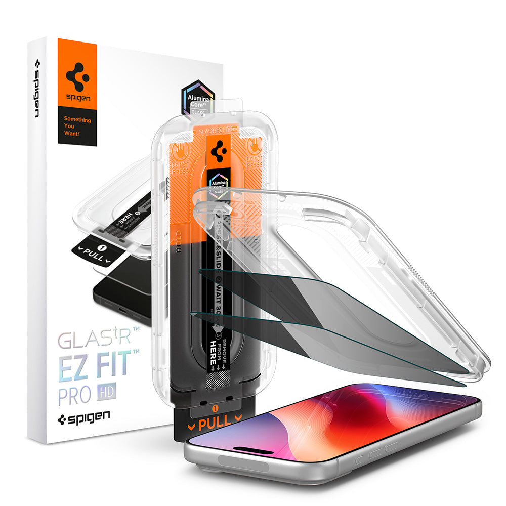 Ochranná fólia na displej Privacy Spigen GlastR EZ FIT Pro HD pre Apple iPhone 18 Pro Max, tvrdené sklo, plné lepidlo, sada 2 kusy AGL12033