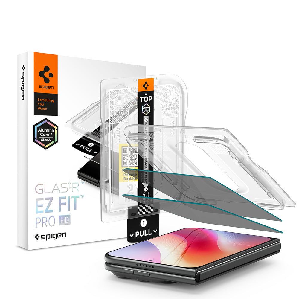 Ochranná fólia na vonkajší displej Privacy Spigen GlastR EZ FIT Pro HD pre Apple iPhone Duo, tvrdené sklo, plné lepidlo, sada 2 kusov AGL12015