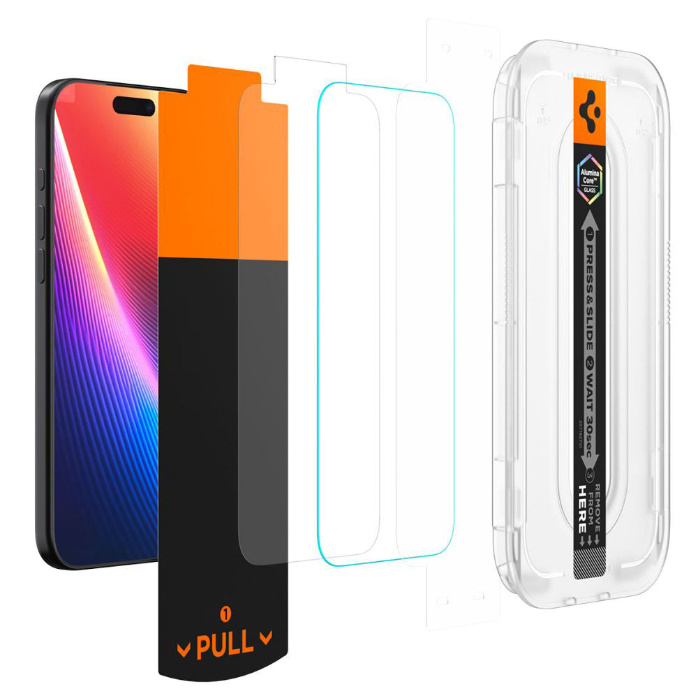 Ochranná fólia na displej Privacy Spigen GlastR EZ FIT Pro pre Apple iPhone 17 Pro / 17 / 16 Pro, Kalené sklo, Full Glue AGL10098