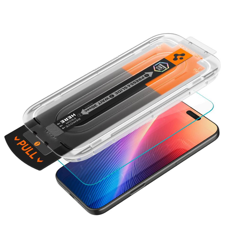 Ochranná fólia na displej Privacy Spigen GlastR EZ FIT Pro pre Apple iPhone 17 Pro / 17 / 16 Pro, Kalené sklo, Full Glue AGL10098