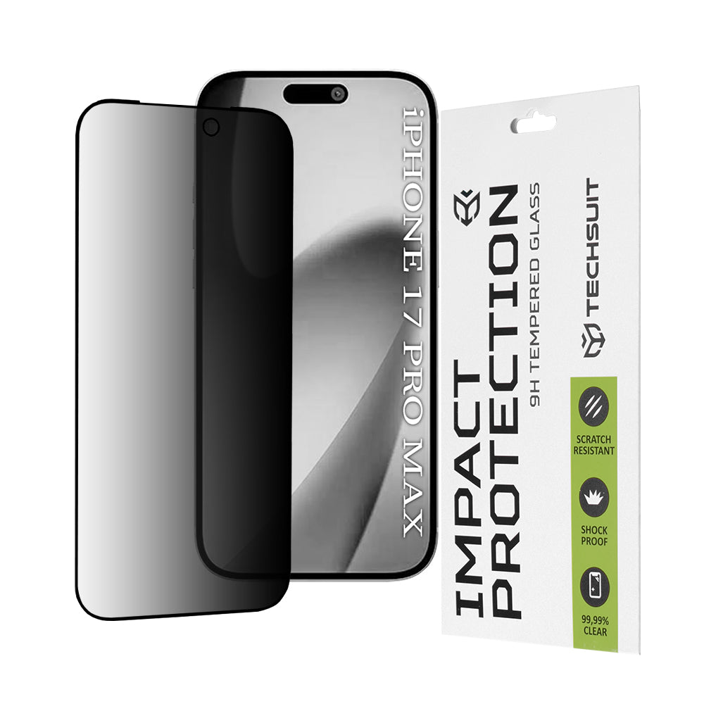 Ochranná fólia na displej Privacy Techsuit pre Apple iPhone 17 Pro Max, Kalené sklo, Full Glue, 111D