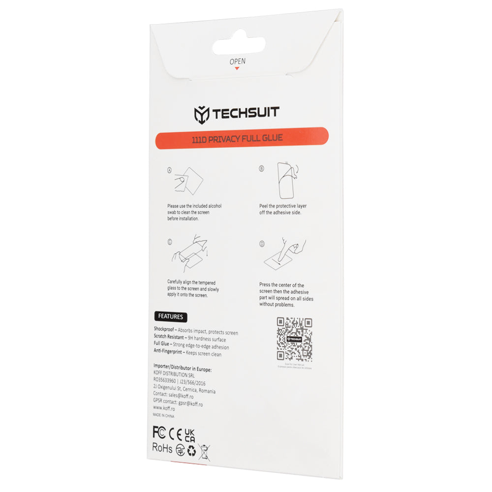 Ochranná fólia na displej Privacy Techsuit pre Oppo Reno15 FS / Reno15 F, Kalené sklo, Full Glue, 111D