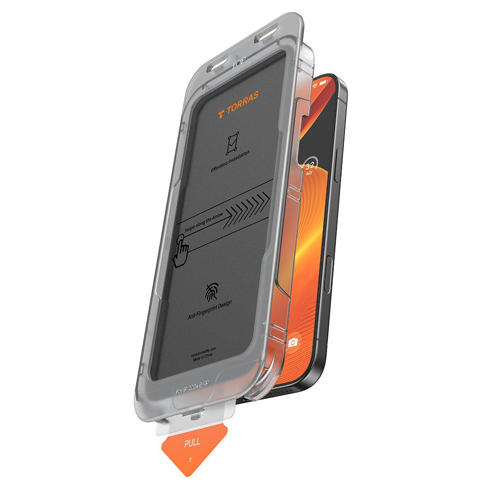 Ochranná fólia na displej Privacy Torras GlassGo Install Master pre Apple iPhone 16, Kalené sklo, Full Glue