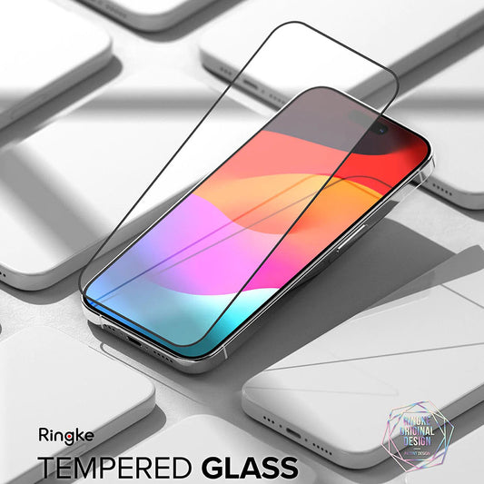 Ochranná fólia na displej Ringke pre Apple iPhone 15 Pro Max, tvrdené sklo, plné lepidlo, čierna