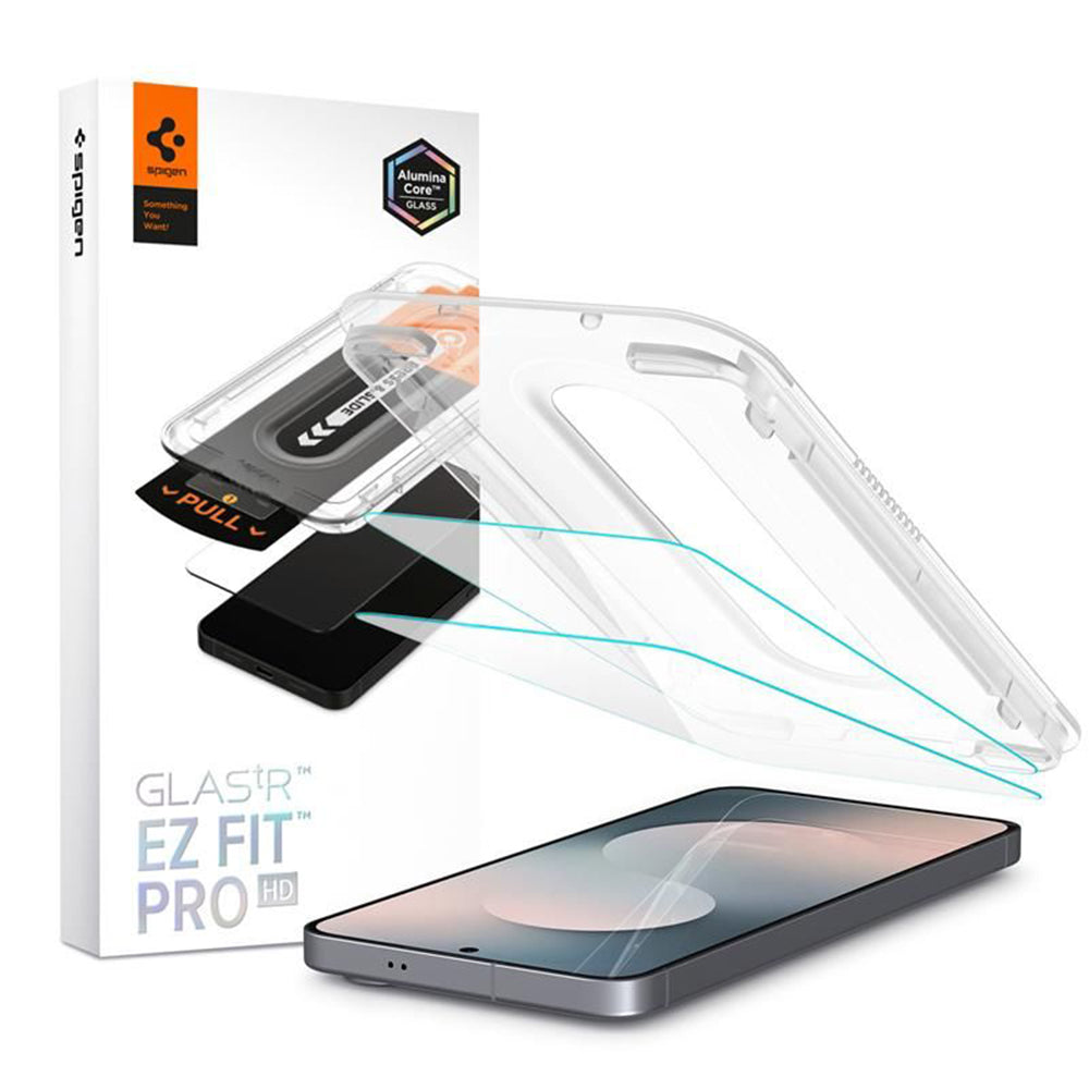 Ochranná fólia na displej Spigen GlastR EZ FIT Pro HD pre Samsung Galaxy S25 FE, Tvrdené sklo, Full Glue, Sada 2 kusy AGL10202
