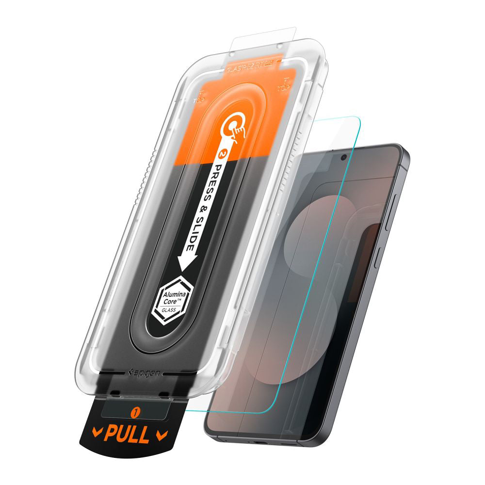 Ochranná fólia na displej Spigen GlastR EZ FIT Pro HD pre Samsung Galaxy S25 FE, Tvrdené sklo, Full Glue, Sada 2 kusy AGL10202
