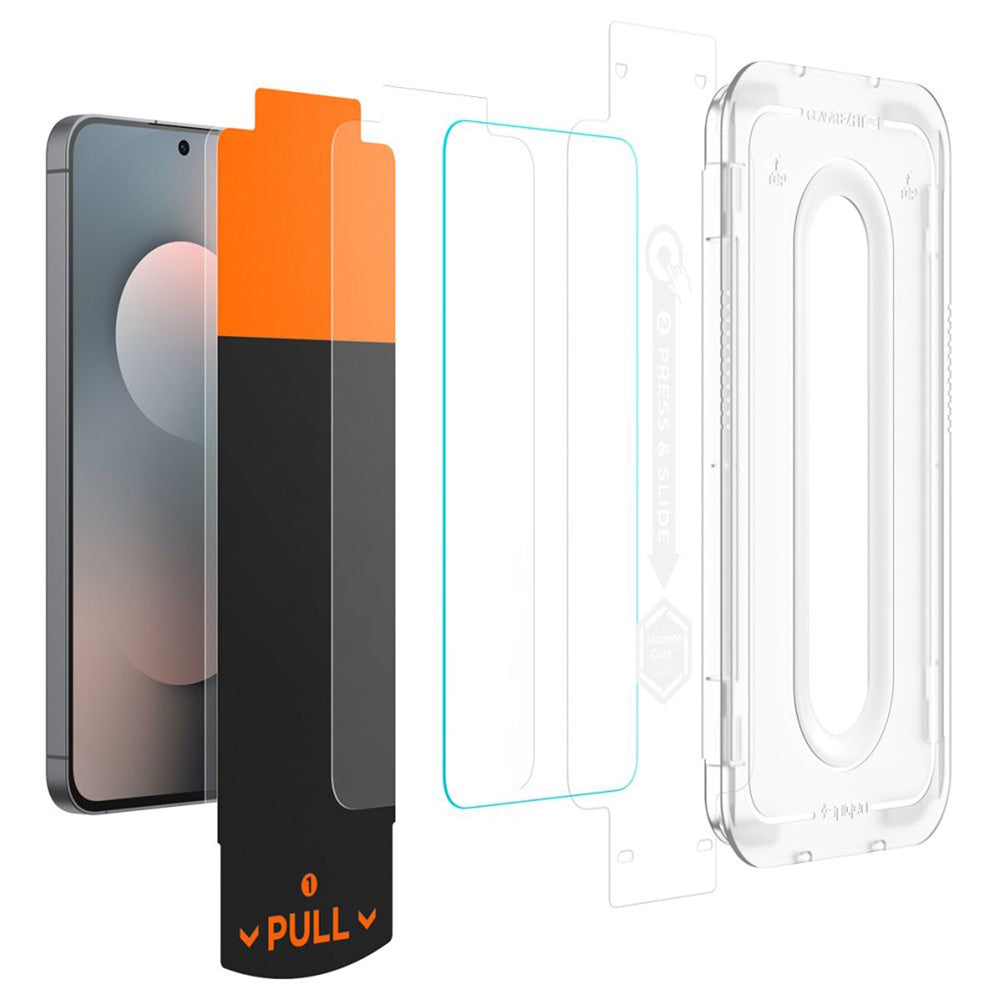 Ochranná fólia na displej Spigen GlastR EZ FIT Pro HD pre Samsung Galaxy S25 FE, Tvrdené sklo, Full Glue, Sada 2 kusy AGL10202