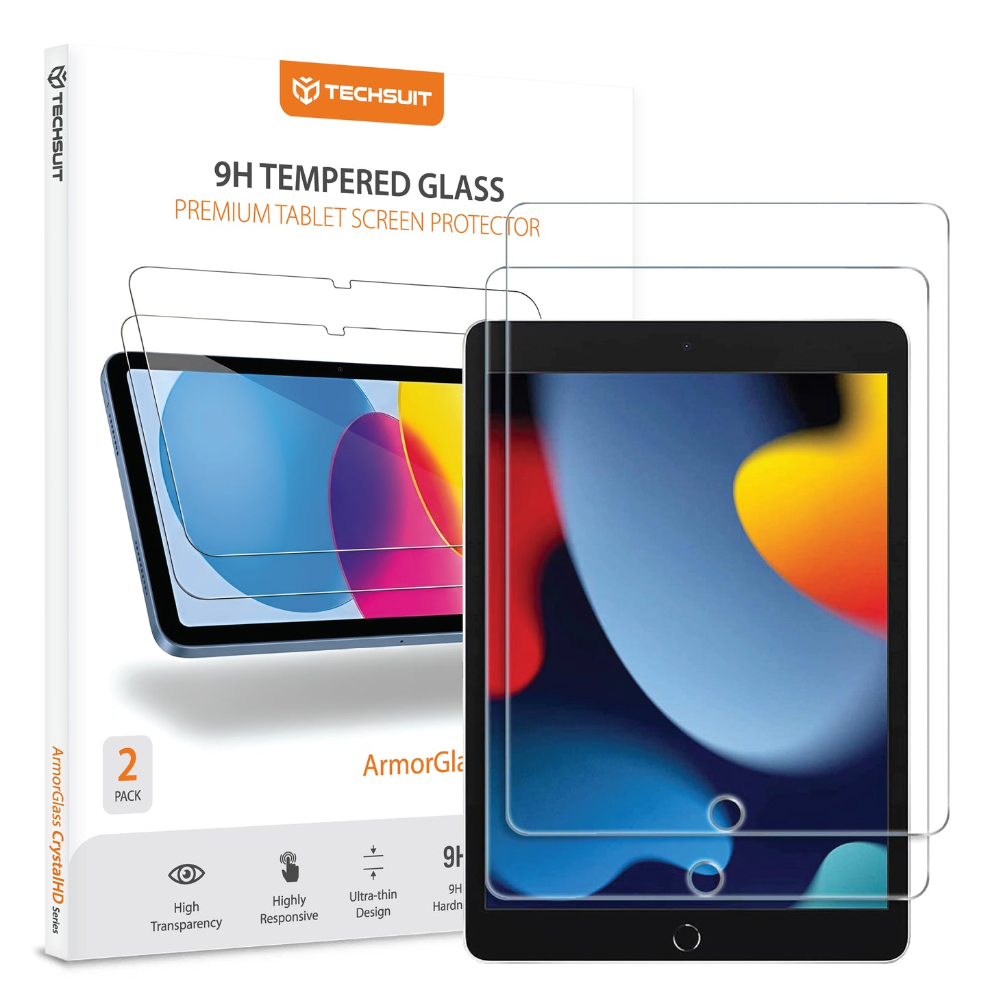 Ochranná fólia na displej Techsuit ArmorGlass CrystalHD pre Apple iPad 10.2 (2021) / 10.2 (2020), Kalené sklo, Full Glue, Sada 2 kusy