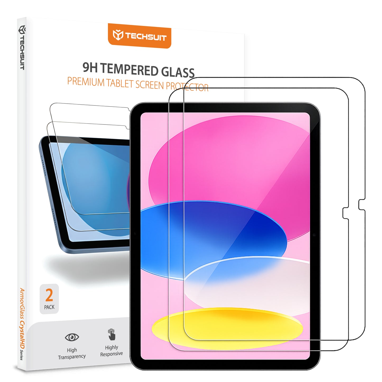 Ochranná fólia na displej Techsuit ArmorGlass CrystalHD pre Apple iPad (2025) / (2022), Kalené sklo, Full Glue, Sada 2 kusy