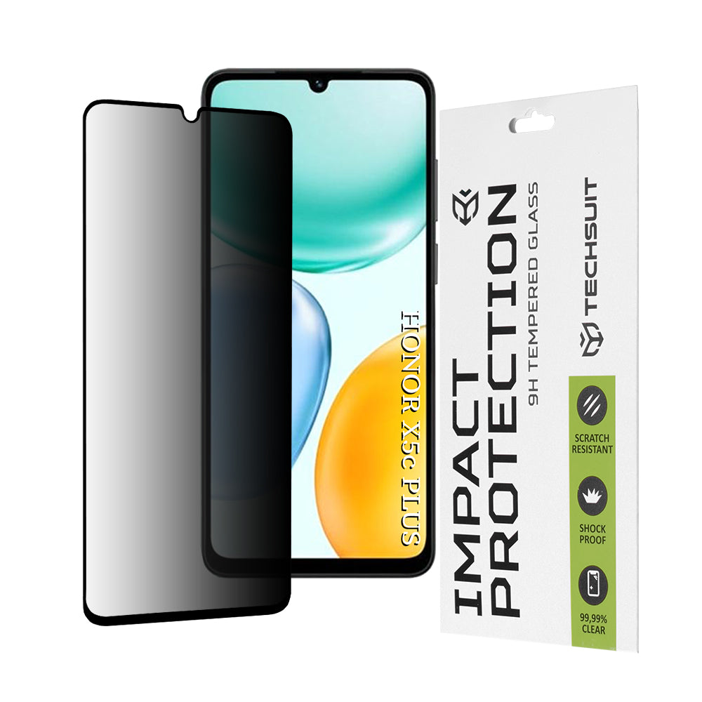 Ochranná fólia na displej Privacy Techsuit pre Honor X5c Plus, Kalené sklo, Full Glue, 111D