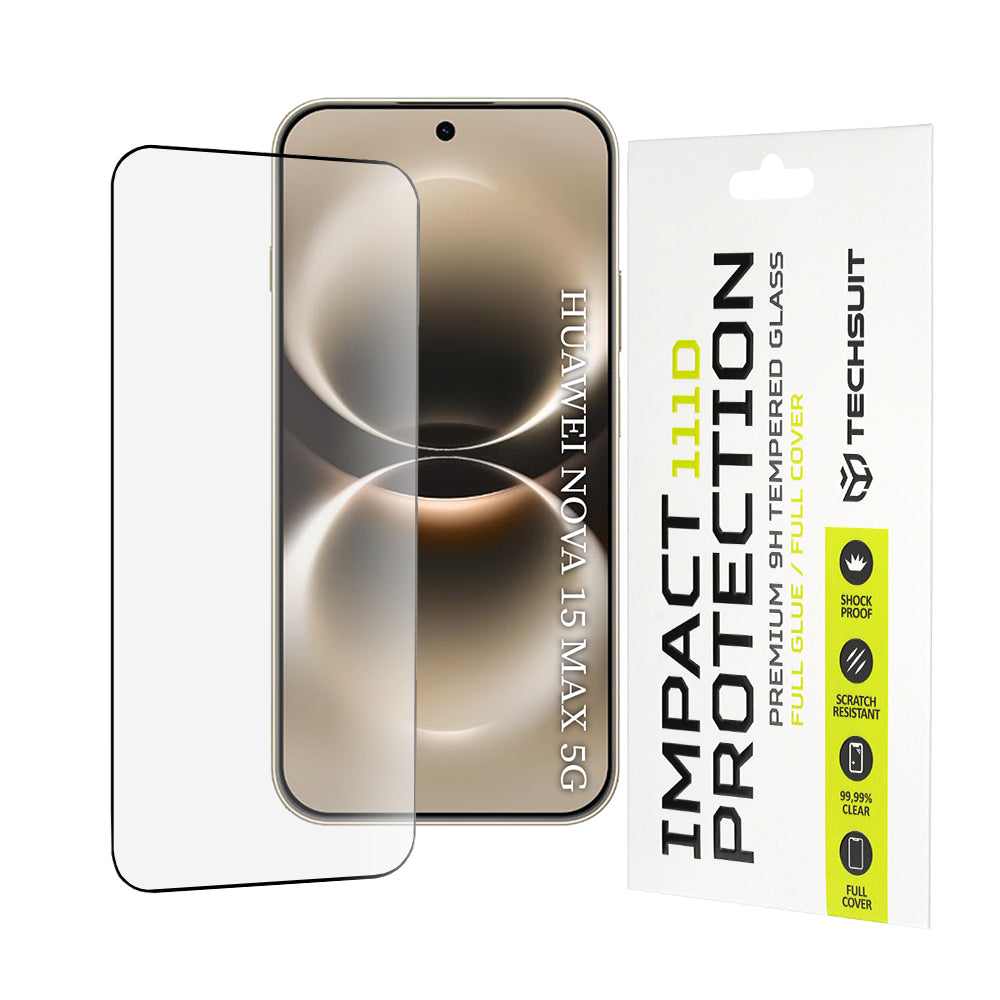 Ochranná fólia na displej Techsuit pre Huawei nova 15 Max, tvrdené sklo, Full Glue, 111D, čierna