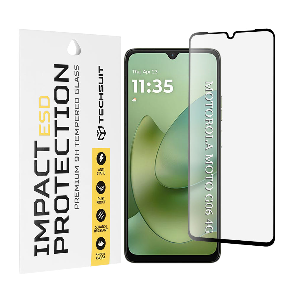 Ochranná fólia na displej Techsuit pre Motorola Moto G06 Power / G06, Kalené sklo, Full Glue, Čierna