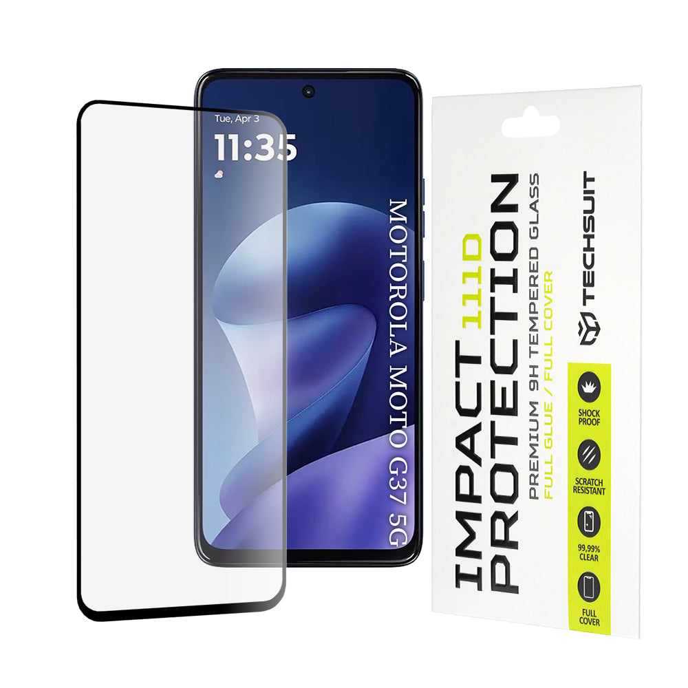 Ochranná fólia na displej Techsuit pre Motorola Moto G47 / G37 Power / G37, tvrdené sklo, Full Glue, 111D, čierna